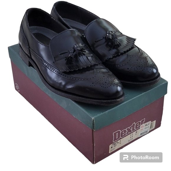 Dexter Vintage Black Leather Wing Tip Tassel Kiltie Dress Brent Loafers USA 11 - Picture 12 of 16